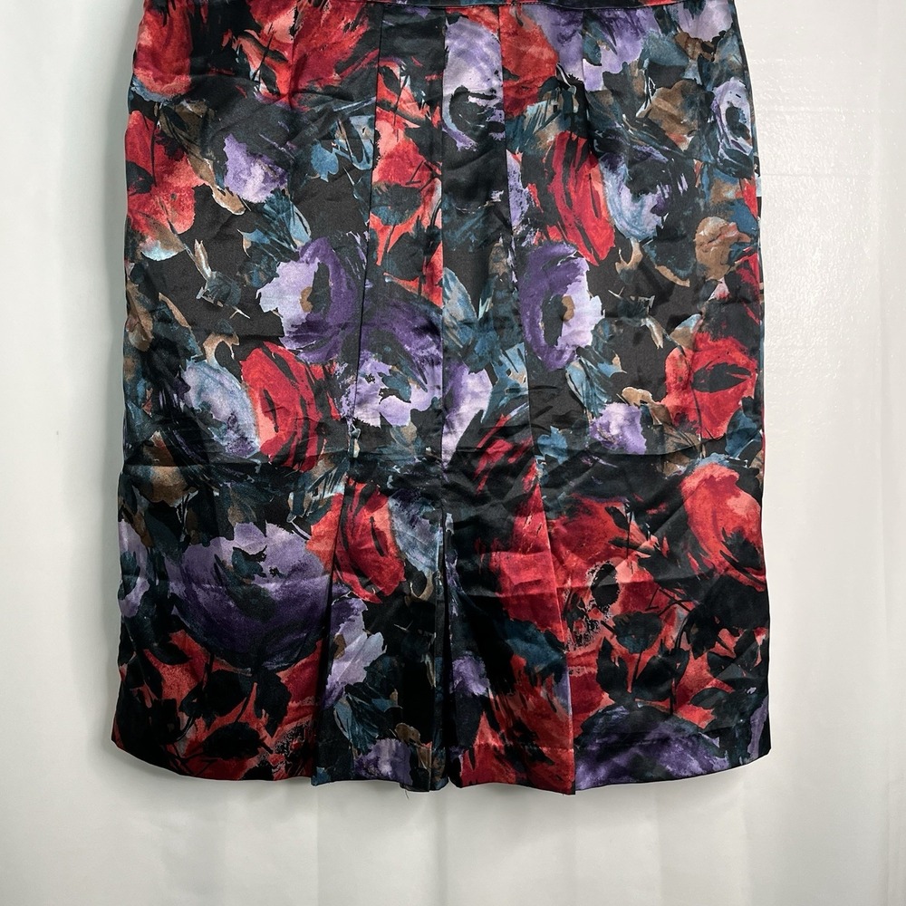 Jaclyn Black Red FLORAL Skirt 14 Marilyn Monroe Sexy Secretary Kick Pleat Artsy - Picture 7 of 16